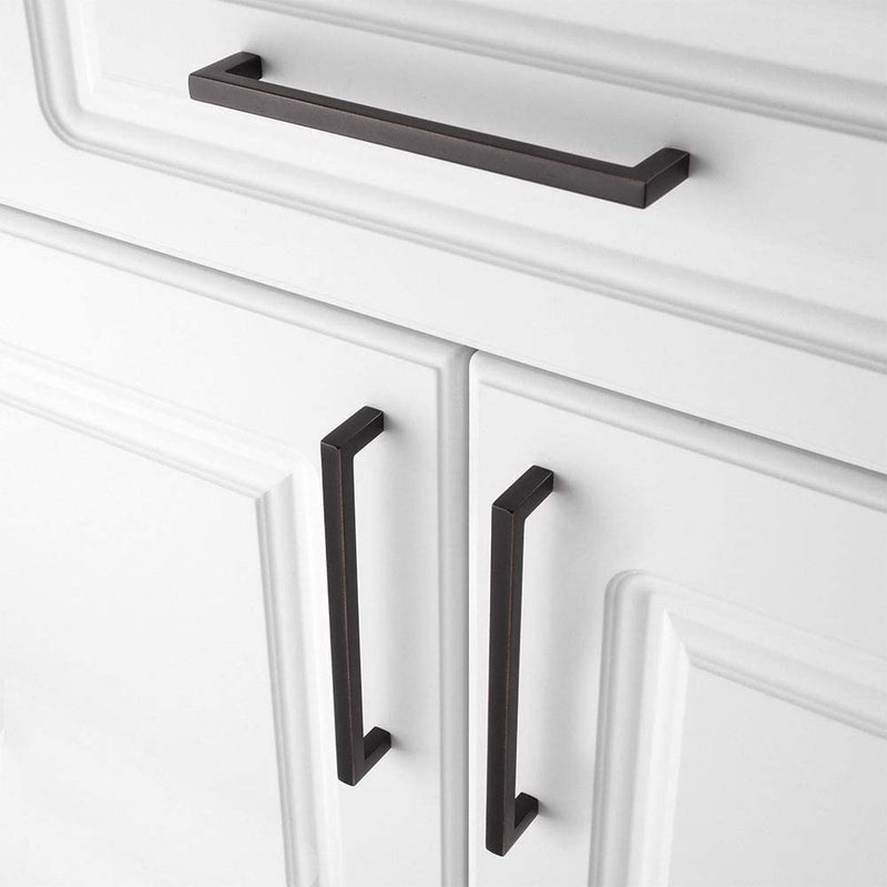 KOOFIZO Solid Square Bar Cabinet Handle - Oil Rubbed Bronze Furniture Pull, 6.3 Inch/160mm Screwhole Distance, 10-Pack for Kitchen Cupboard Door, Bedroom Dresser Drawer, Bathroom Wardrobe Hardware - Image 4